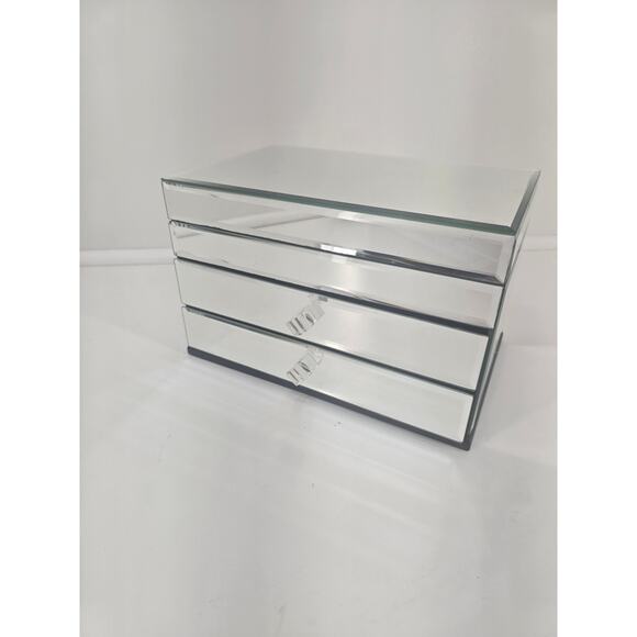 Decorative Mirrored Glass Jewelry Box 3 Drawer Organizer Crystal Handles - Picture 3 of 8